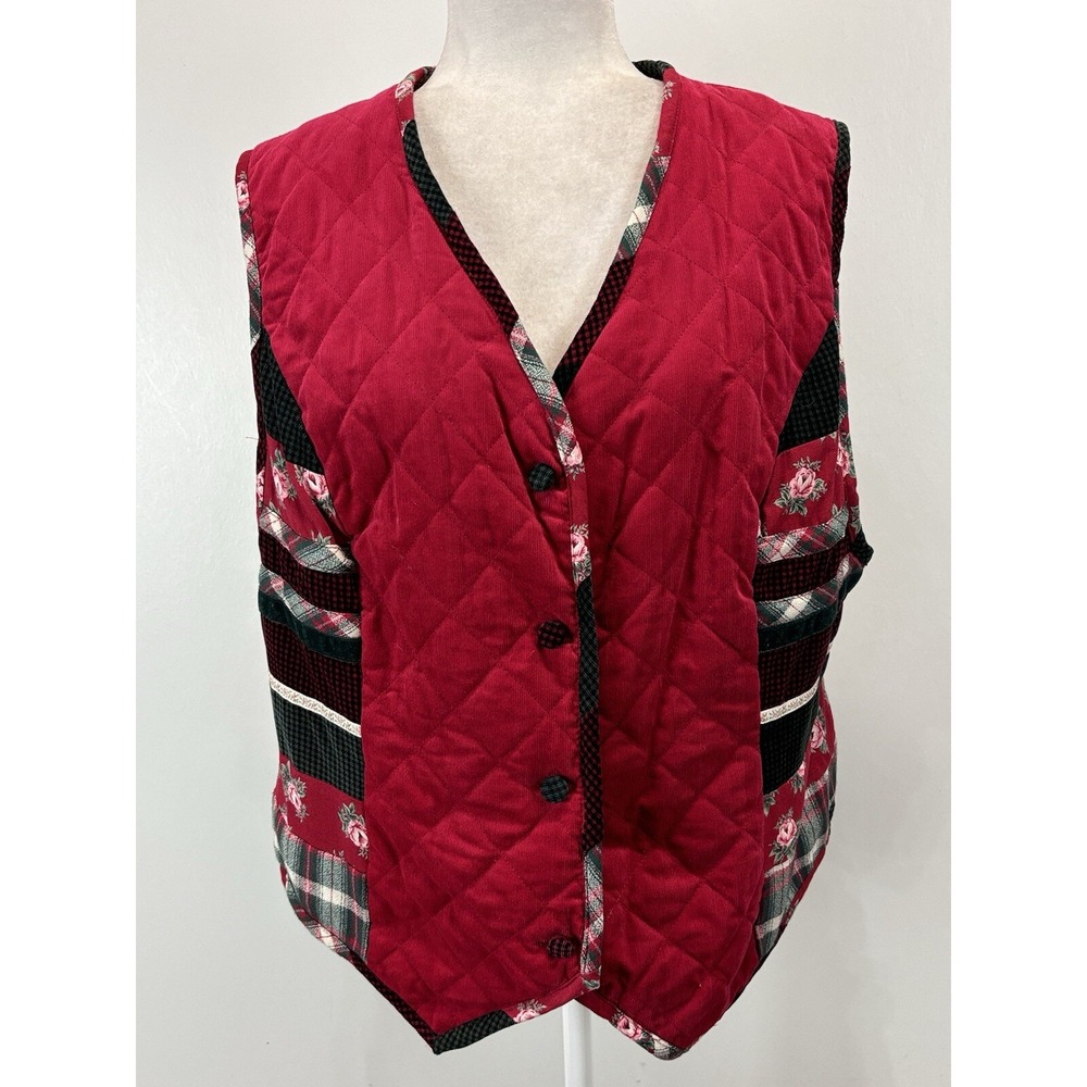 Vtg Susan Bristol Traditions Quilted Vest Sz 16W Plus Floral Cottagecore